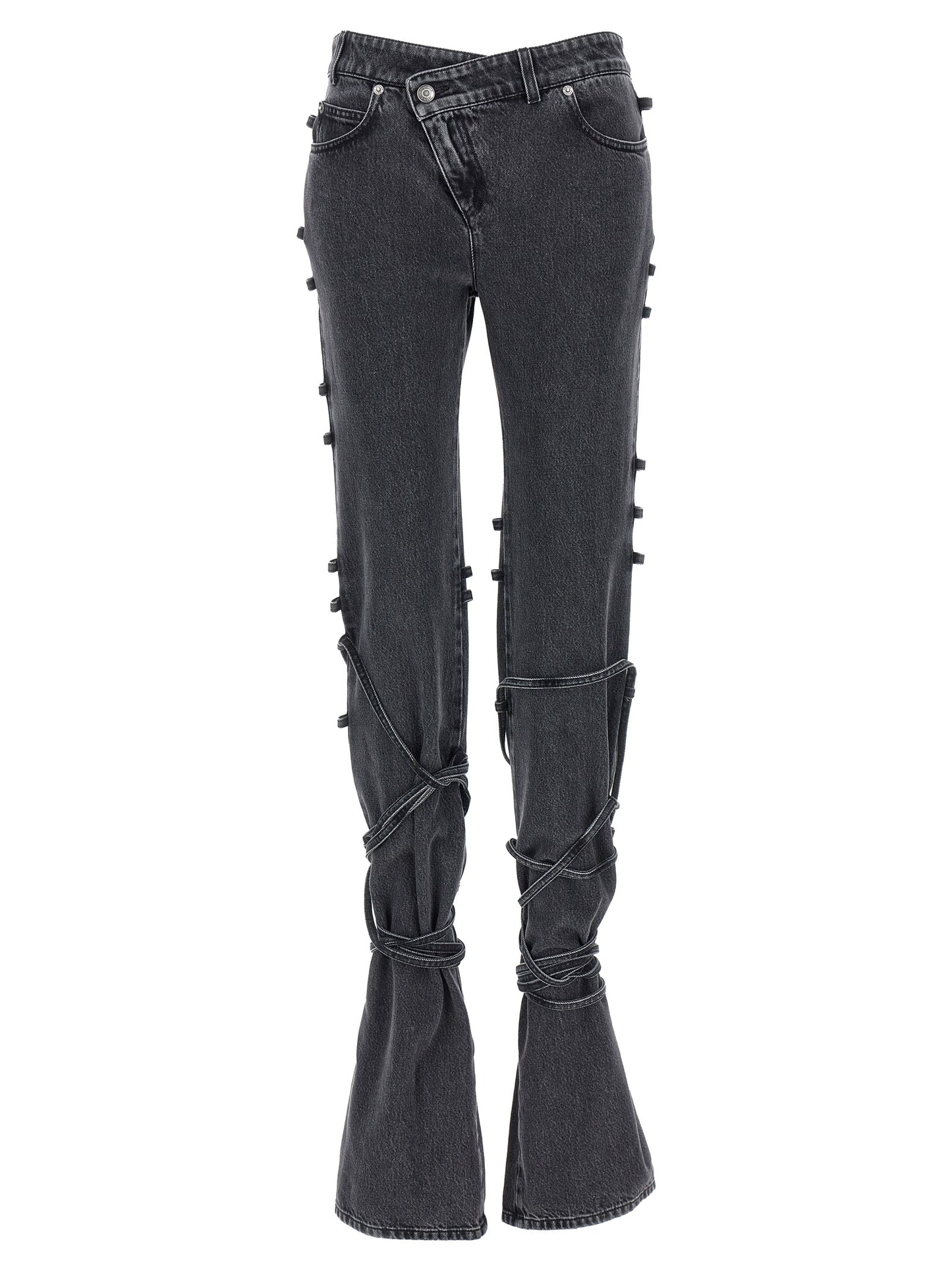 Jeans by Alexander McQueen for women in denim cotton black features an sartorial flared and long with a cut for a sartorial finish.