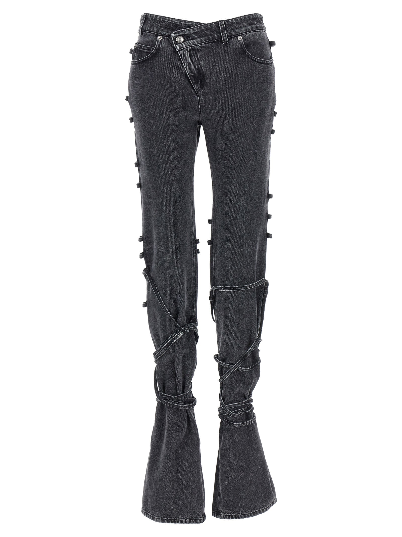 Jeans by Alexander McQueen for women in denim cotton black features an sartorial flared and long with a cut for a sartorial finish.