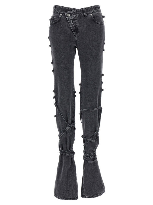 Jeans by Alexander McQueen for women in denim cotton black features an sartorial flared and long with a cut for a sartorial finish.