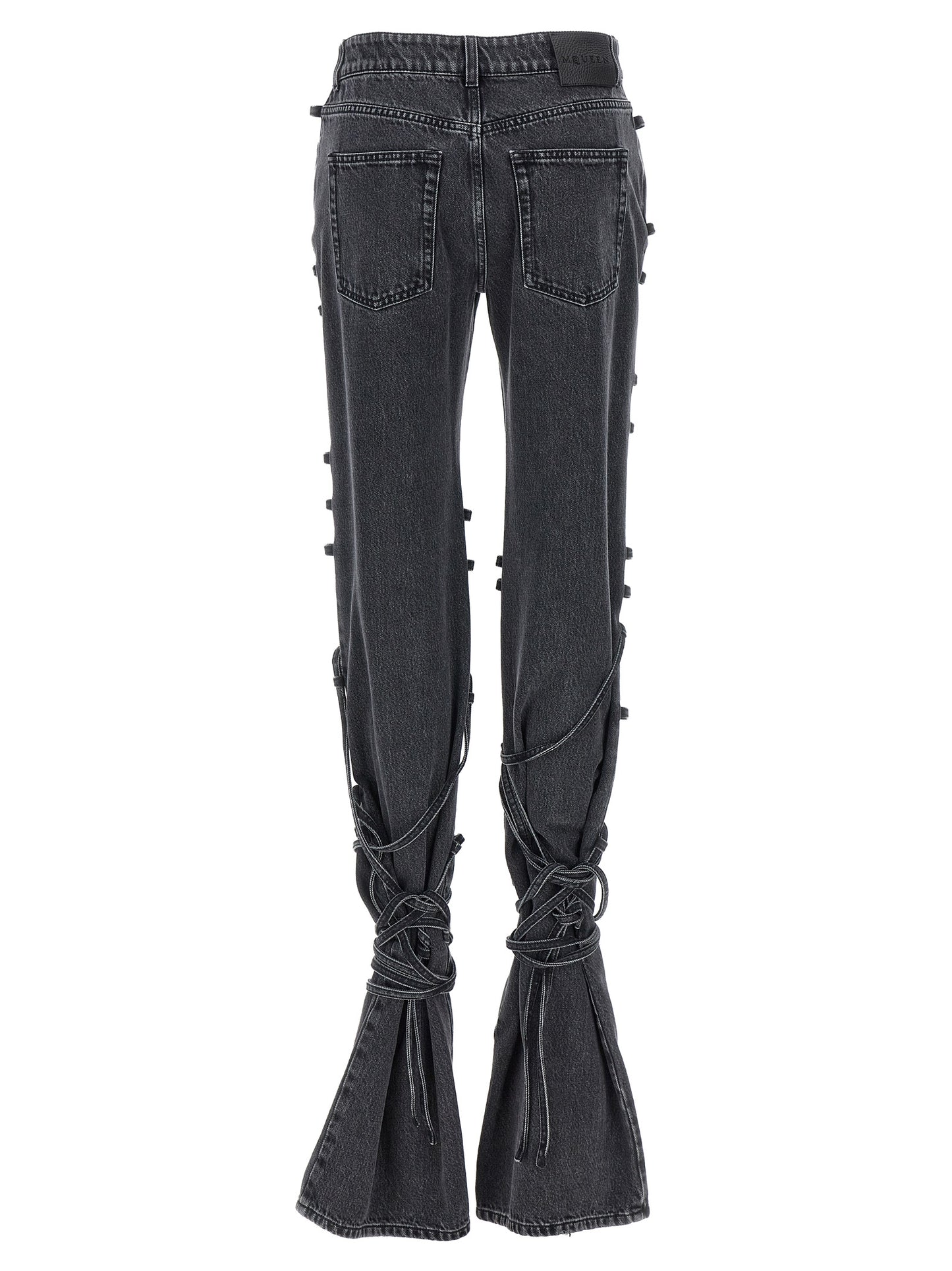 Jeans by Alexander McQueen for women in denim cotton black presents a refined pantology silhouette, artfully defined by a refined pantology flared, long, and a sophisticated .