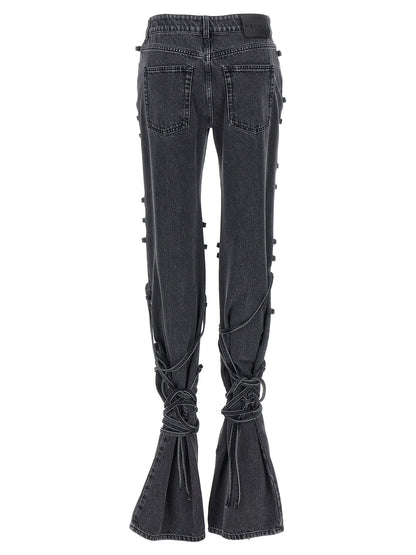 Jeans by Alexander McQueen for women in denim cotton black presents a refined pantology silhouette, artfully defined by a refined pantology flared, long, and a sophisticated .