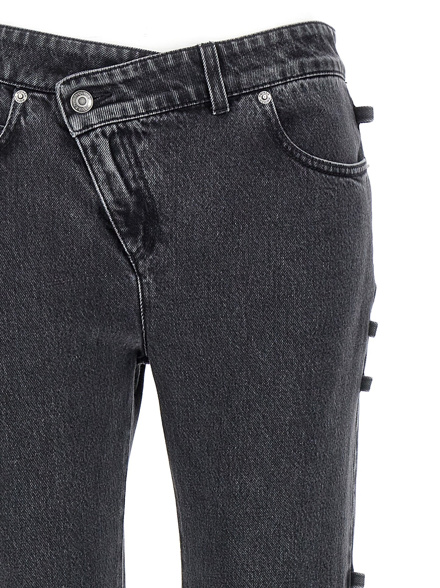 Jeans by Alexander McQueen for women in denim cotton black presents a tailored silhouette, showcasing a tailored flared and long cut with a refined for a truly tailored aesthetic.