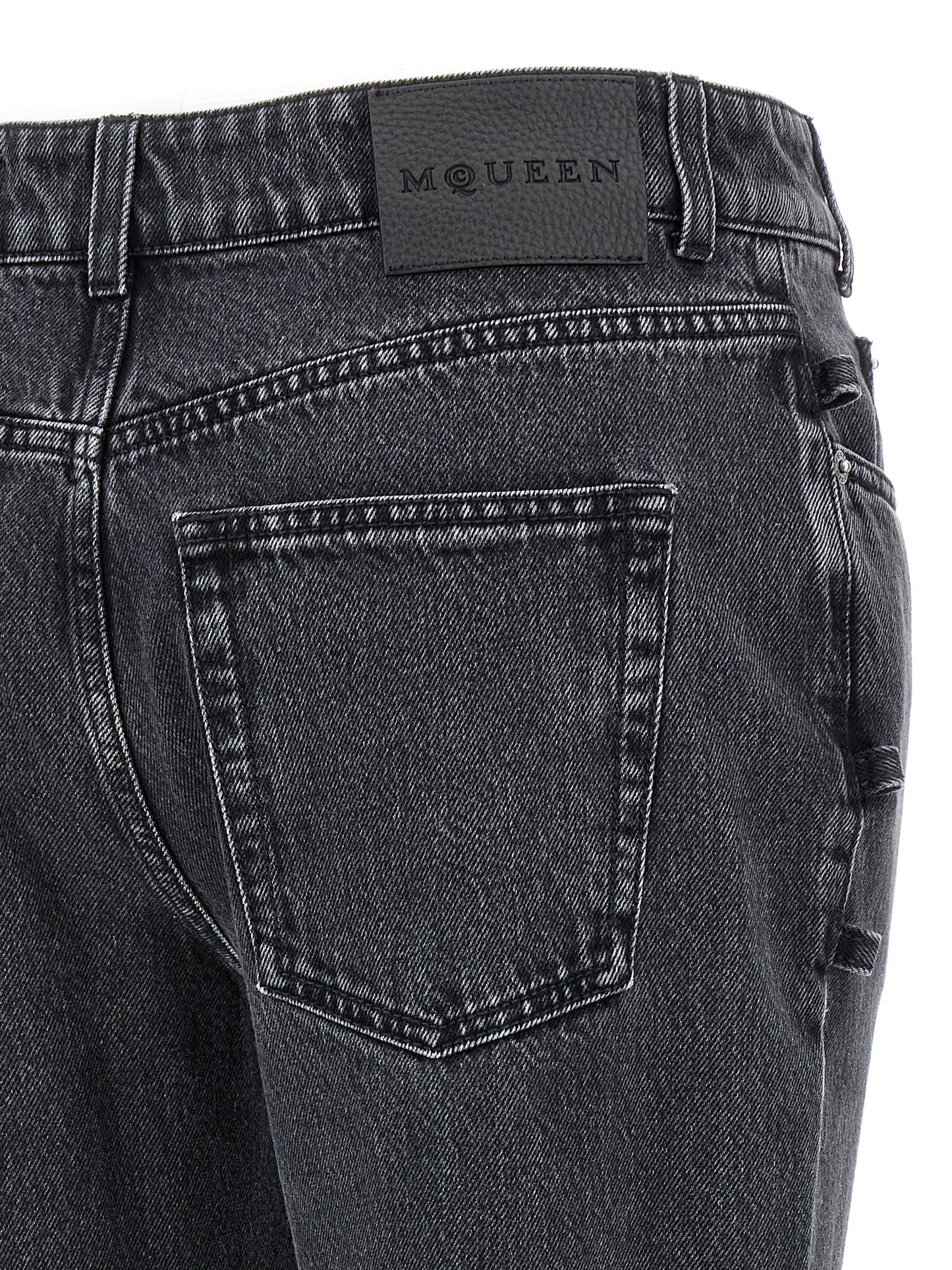 Jeans by Alexander McQueen for women in denim cotton black features a polished silhouette with a polished flared, reaching a polished long and finished with a polished .