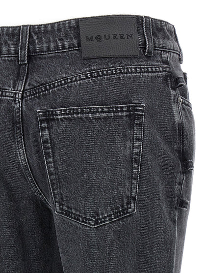 Jeans by Alexander McQueen for women in denim cotton black features a polished silhouette with a polished flared, reaching a polished long and finished with a polished .