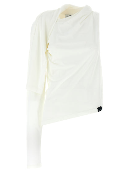 T-Shirt by Courrèges for women in cotton white showcases a fashionable silhouette, elegantly detailed with a fashionable sleeveless; long-sleeve and crew neckline for a sophisticated, high-fashion look.