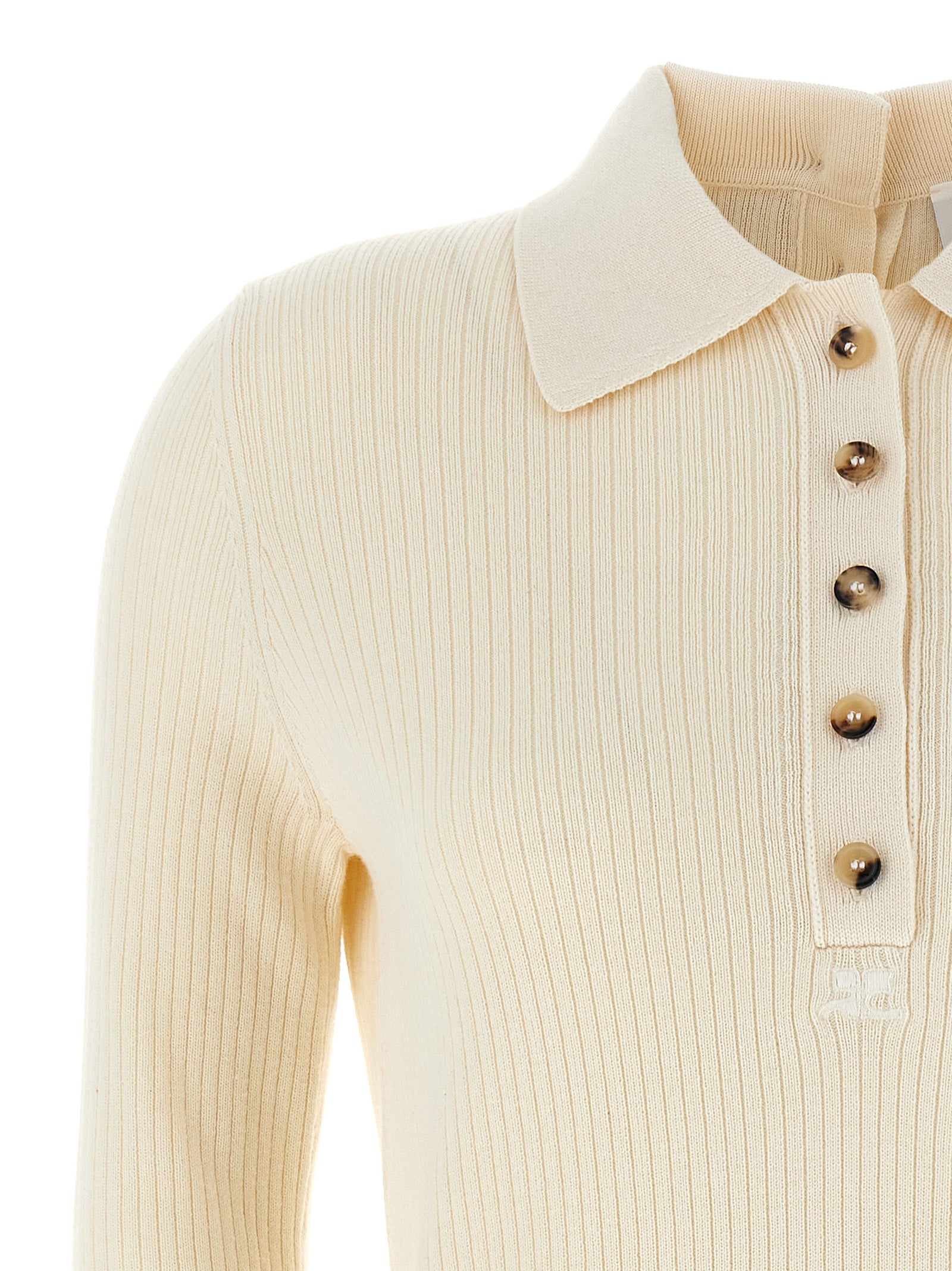 Cardigan by Courrèges for women in wool cotton white showcases a captivating silhouette, artfully detailed with a captivating and for a truly sophisticated captivating look.