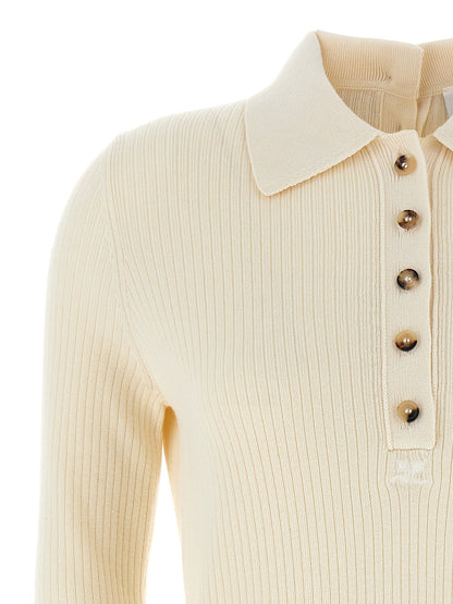 Cardigan by Courrèges for women in wool cotton white showcases a captivating silhouette, artfully detailed with a captivating and for a truly sophisticated captivating look.