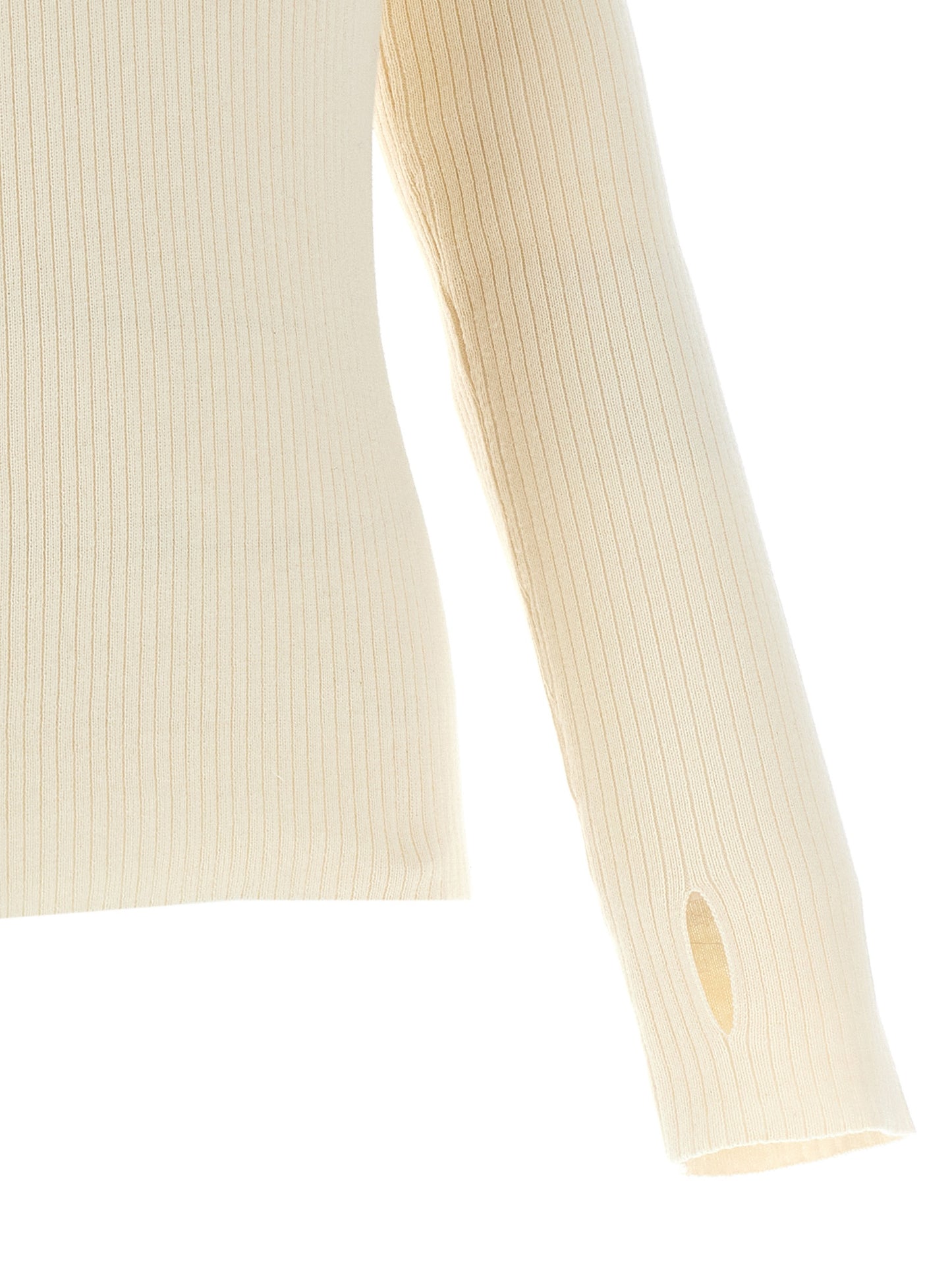 Cardigan by Courrèges for women in wool cotton white features a dramatic silhouette, showcasing a sophisticated and dramatic detail for a timeless, premium look.
