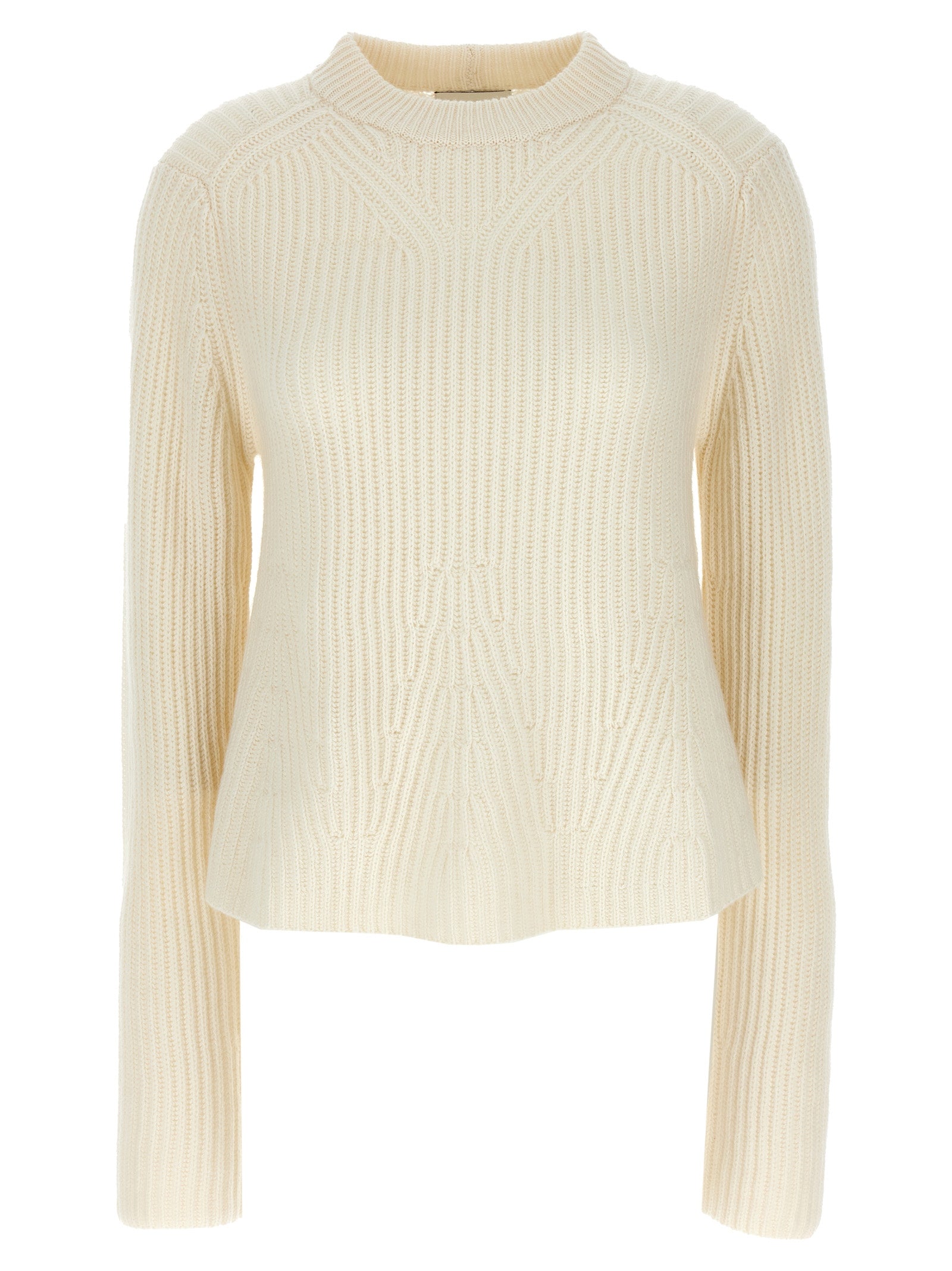 Cardigan by Loulou De Saison for women in cashmere white showcases a captivating silhouette, artfully detailed with a captivating long-sleeve and crew neckline for a truly sophisticated captivating look.