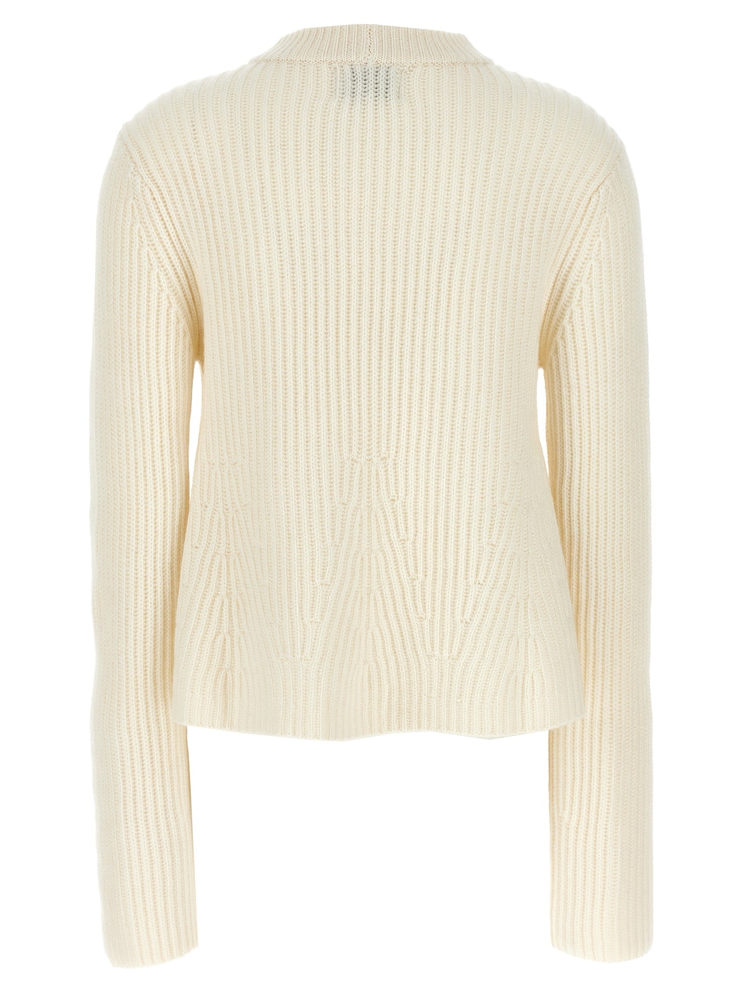 Cardigan by Loulou De Saison for women in cashmere white features a dramatic silhouette, showcasing a sophisticated crew neckline and dramatic detail for a timeless, premium look.