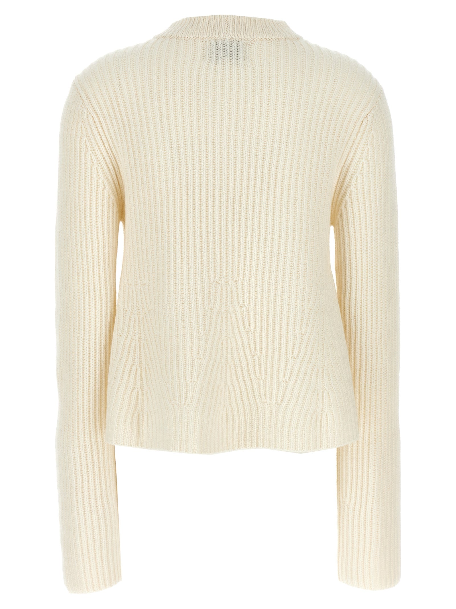 Cardigan by Loulou De Saison for women in cashmere white features a dramatic silhouette, showcasing a sophisticated crew neckline and dramatic detail for a timeless, premium look.