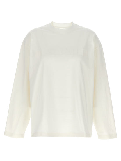 T-Shirt by Jil Sander for women in cotton white & print features an on trend silhouette, perfectly showcasing a on trend long-sleeve and crew neckline for an elevated aesthetic.