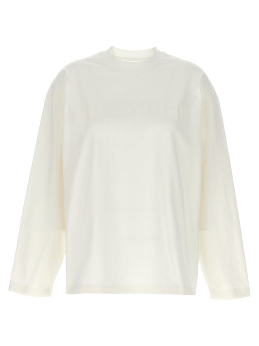 T-Shirt by Jil Sander for women in cotton white & print features an on trend silhouette, perfectly showcasing a on trend long-sleeve and crew neckline for an elevated aesthetic.
