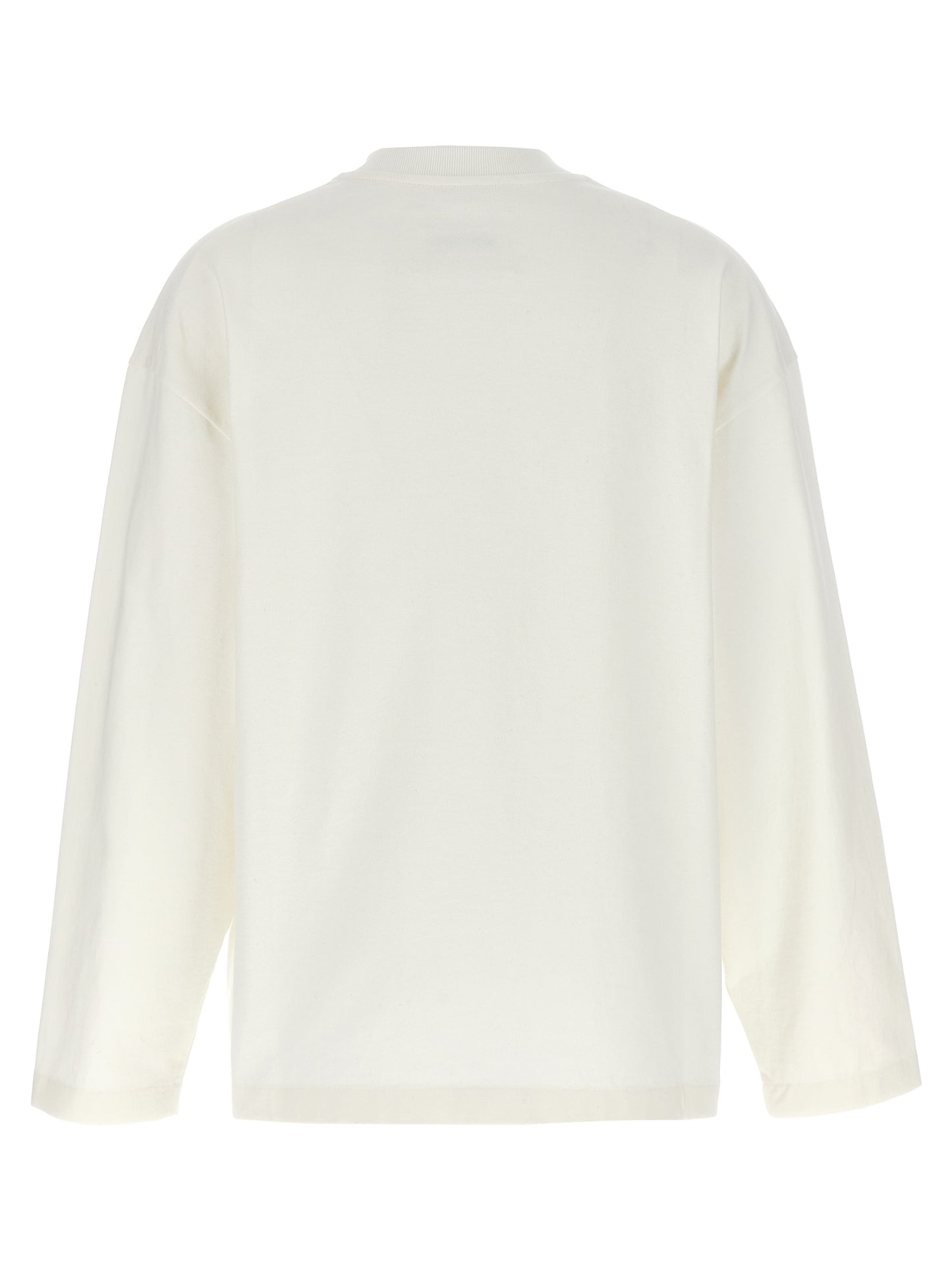 T-Shirt by Jil Sander for women in cotton white & print showcases a unassuming silhouette, artfully detailed with a refined crew neckline and unassuming for a sophisticated, contemporary look.