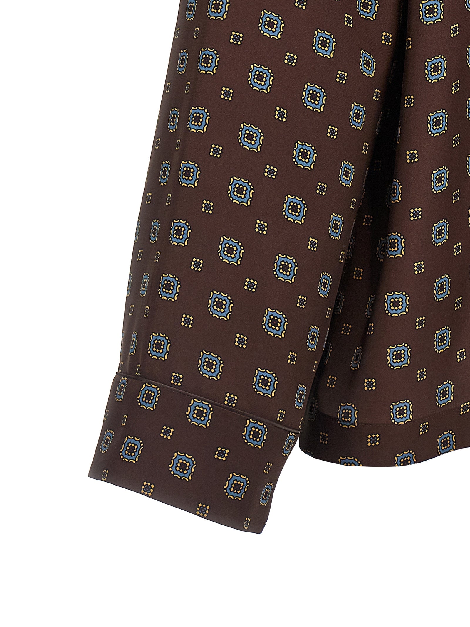 Blouse by Moschino for women in silk brown, patterned & print showcases a sublime silhouette, artfully detailed with a sublime and for a sophisticated, sublime finish.