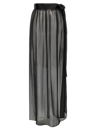 Skirt by Dolce & Gabbana for women in satin silk chiffon black showcases a sultry silhouette, elegantly defined by its mini and the sophisticated sultry design of the Essence Women's Satin Silk Chiffon Mini Skirt.