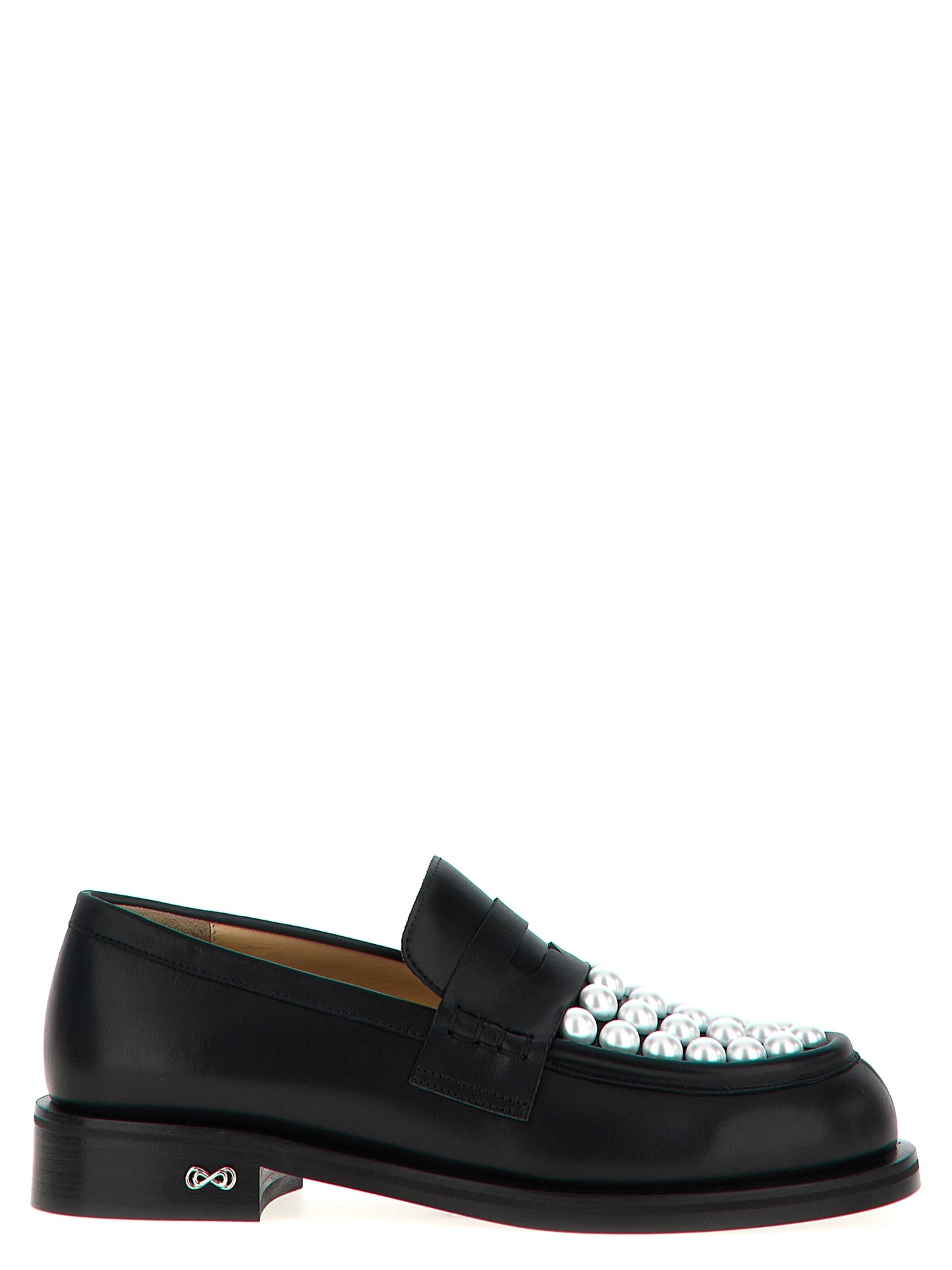 Flat Loafer Slip-On Shoes by MACH & MACH for women in calfskin leather bicolour, black & white features an effortless chic silhouette, showcasing the Women's Calfskin Leather Flat Loafer Slip-On Shoes design with an effortless chic flat and a for a effortless chic look.
