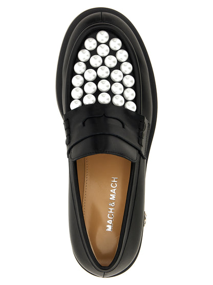 Flat Loafer Slip-On Shoes by MACH & MACH for women in calfskin leather bicolour, black & white features an ergonomic silhouette, perfectly showcasing Women's Calfskin Leather Flat Loafer Slip-On Shoes with its distinct flat and elegant .