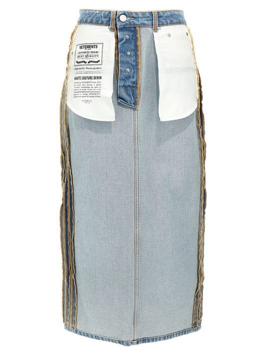 Skirt by Vetements for women in cotton denim light-blue features a captivating silhouette, showcasing the captivating City Women's Denim Cotton Mini Skirt design with a sophisticated mini for a captivating look.