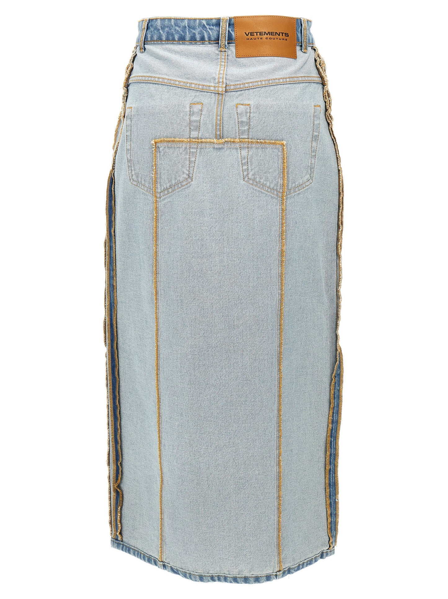 Skirt by Vetements for women in cotton denim light-blue features an tailored silhouette, artfully capturing the essence of City Women's Denim Cotton Mini Skirt in a sophisticated mini.
