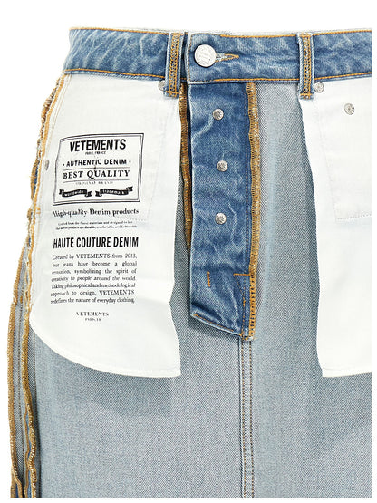 Skirt by Vetements for women in cotton denim light-blue features an relaxed-yet-refined silhouette that elegantly showcases the City Women's Denim Cotton Mini Skirt design and sophisticated mini.