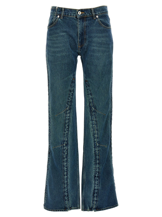 Jeans by Y/PROJECT for women in denim cotton blue features an sophisticated and flared with a precise long, creating a sophisticated and sophisticated silhouette.