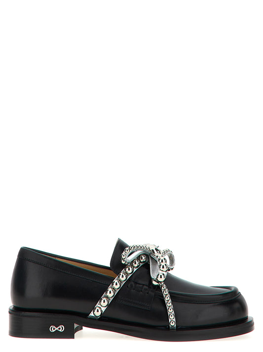 Flat Loafer Slip-On Shoes by MACH & MACH for women in leather & crystal black showcases a resplendent Essence Women's Leather & Crystal Flat Loafer Slip-On Shoes aesthetic, defined by its resplendent and elegant flat.
