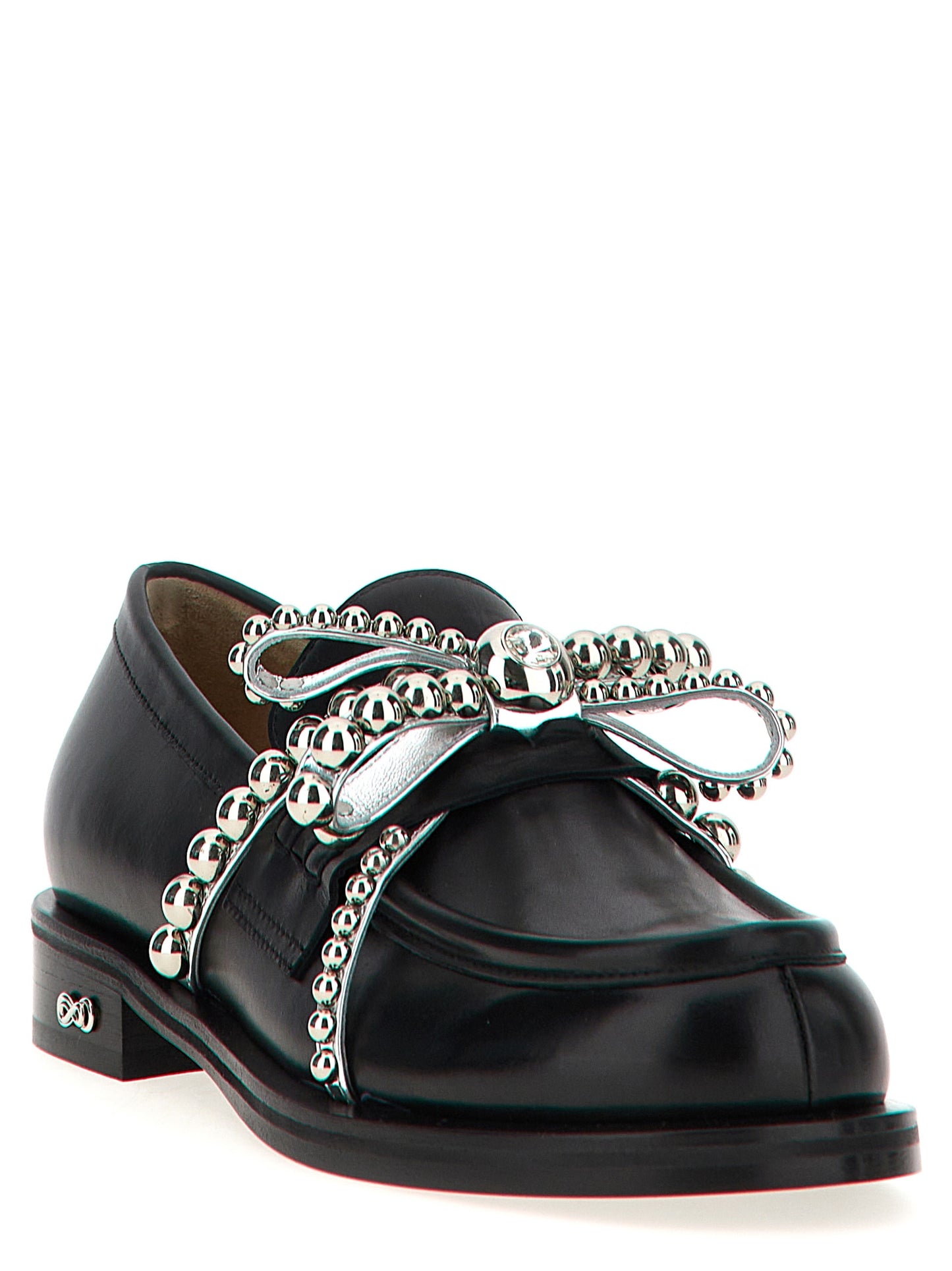 Flat Loafer Slip-On Shoes by MACH & MACH for women in leather & crystal black features an effortless chic silhouette, showcasing the Essence Women's Leather & Crystal Flat Loafer Slip-On Shoes design with an effortless chic flat and a for a effortless chic look.