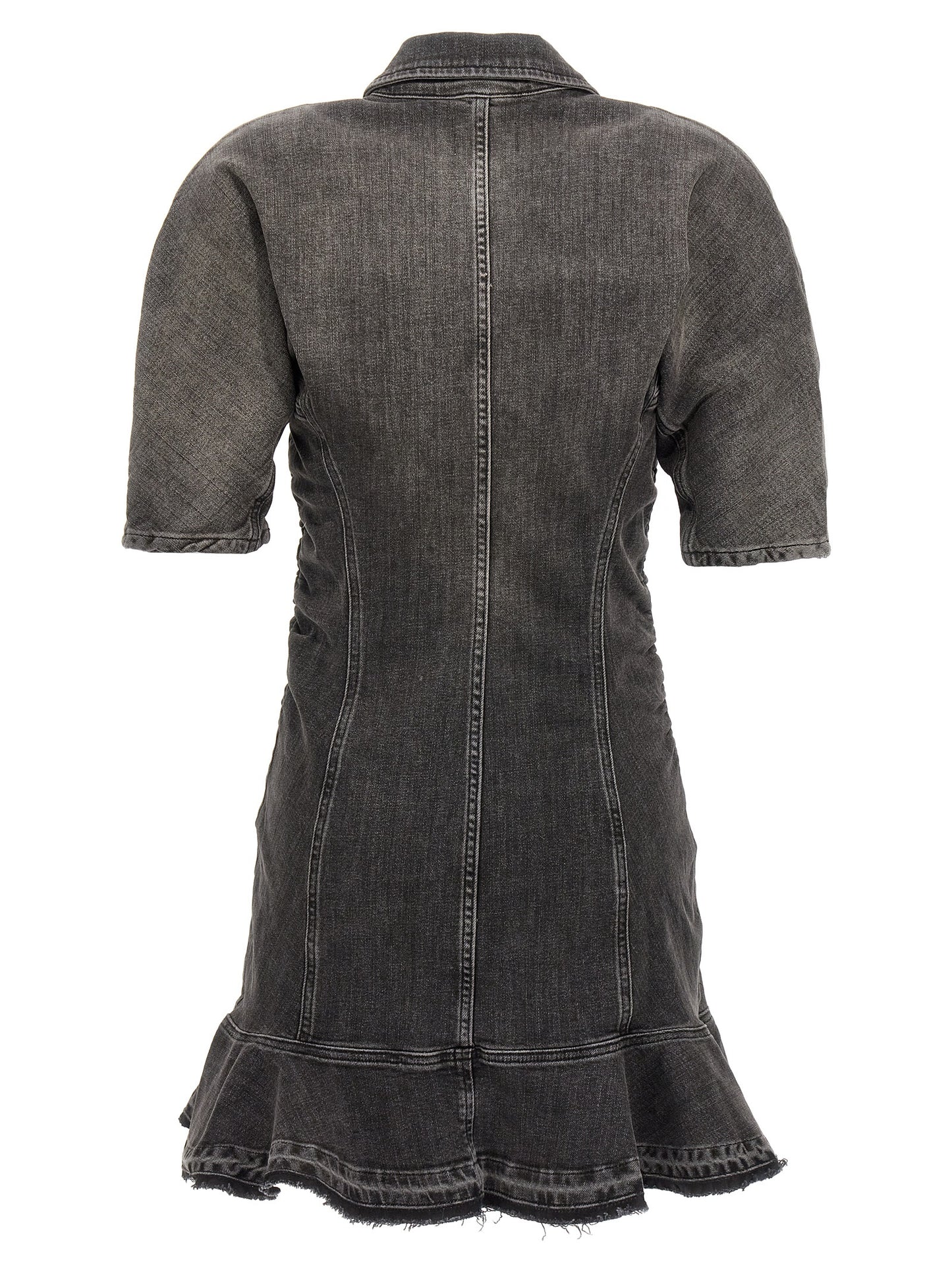 Dress by Ganni for women in stretch denim cotton black showcases a striking silhouette, elegantly detailed with a , refined , and a striking short for a striking finish.