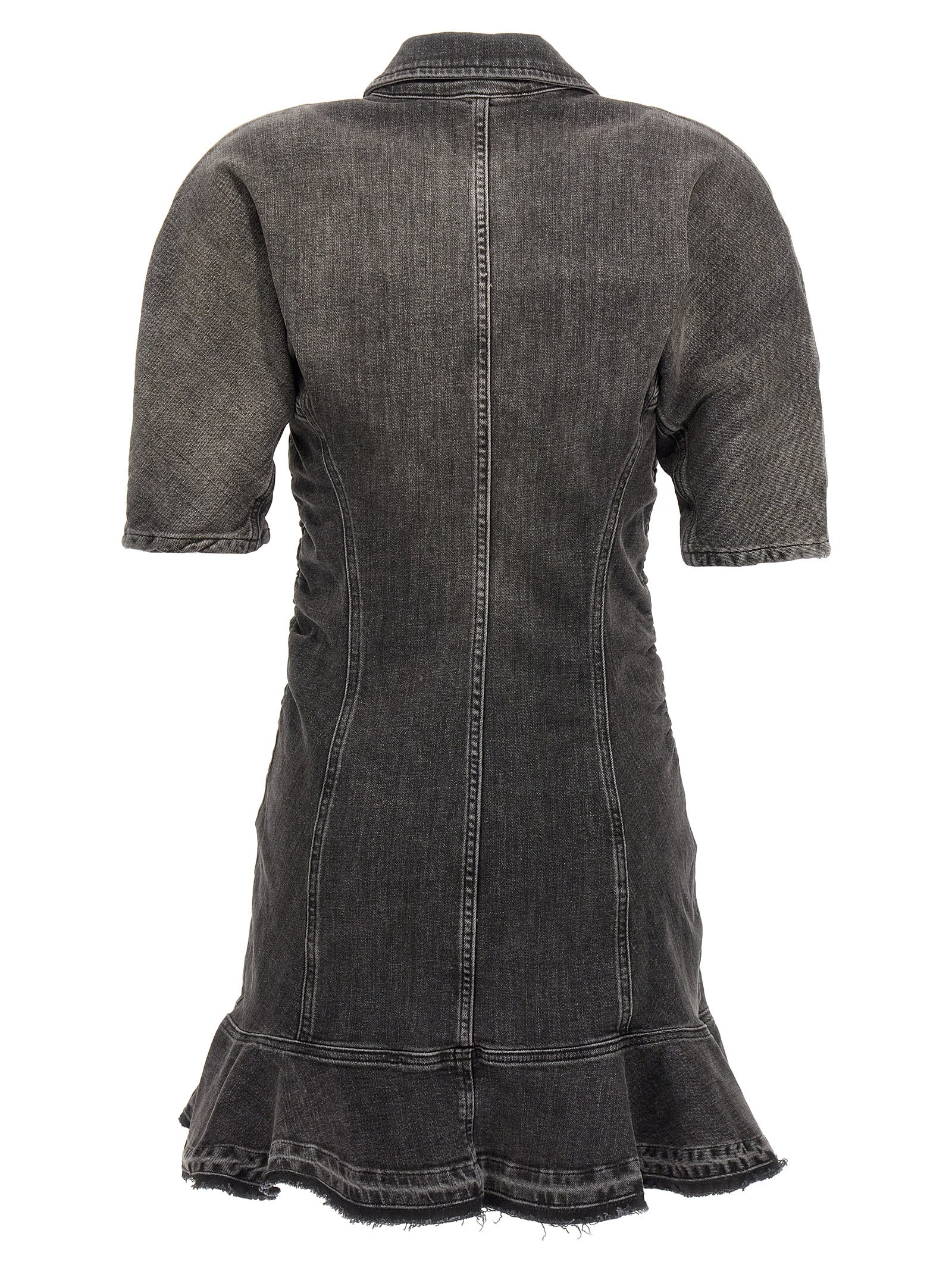 Dress by Ganni for women in stretch denim cotton black showcases a striking silhouette, elegantly detailed with a , refined , and a striking short for a striking finish.