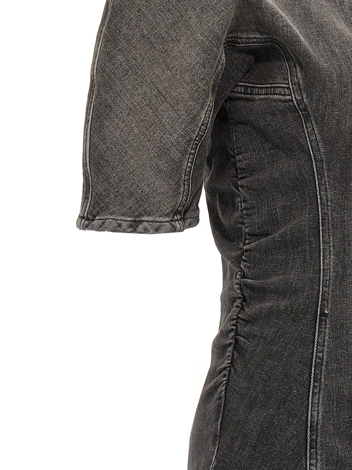 Dress by Ganni for women in stretch denim cotton black features a dramatic silhouette, showcasing an elegant and that flows into a dramatic short.