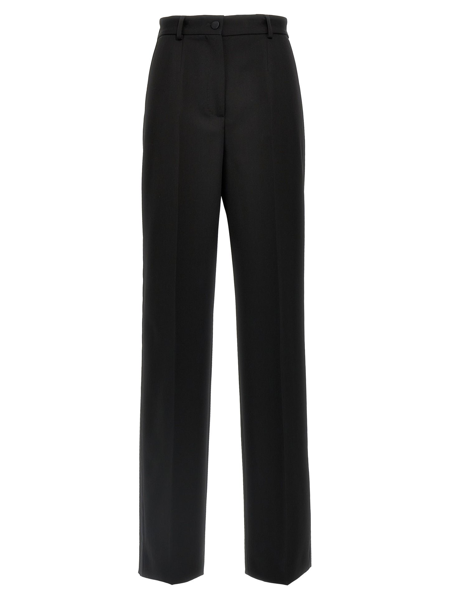 Trousers by Dolce & Gabbana for women in virgin wool polyester & silk black presents a smart silhouette, meticulously detailed with a smart , a smart long, and a smart high rise.
