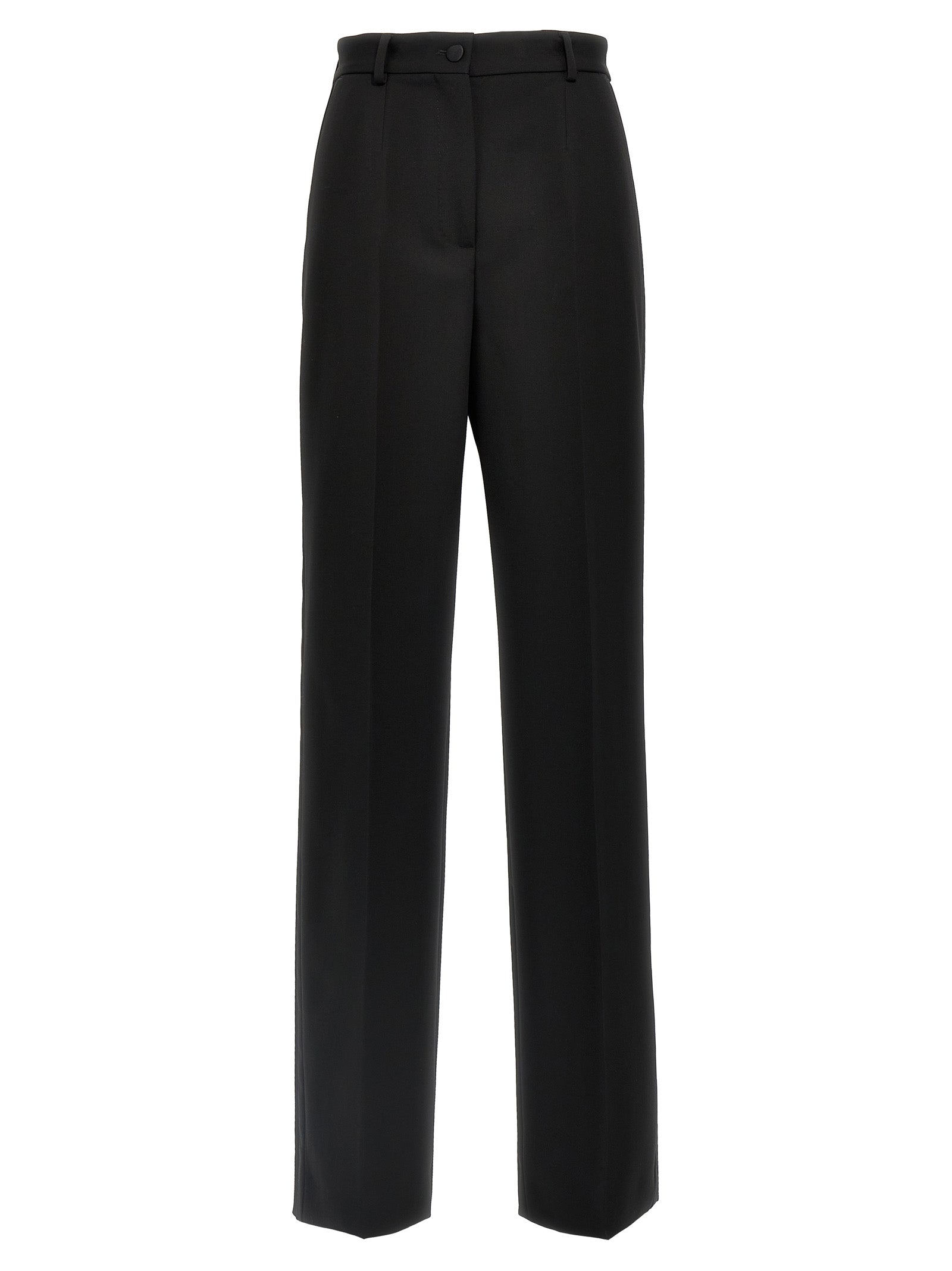 Trousers by Dolce & Gabbana for women in virgin wool polyester & silk black presents a smart silhouette, meticulously detailed with a smart , a smart long, and a smart high rise.