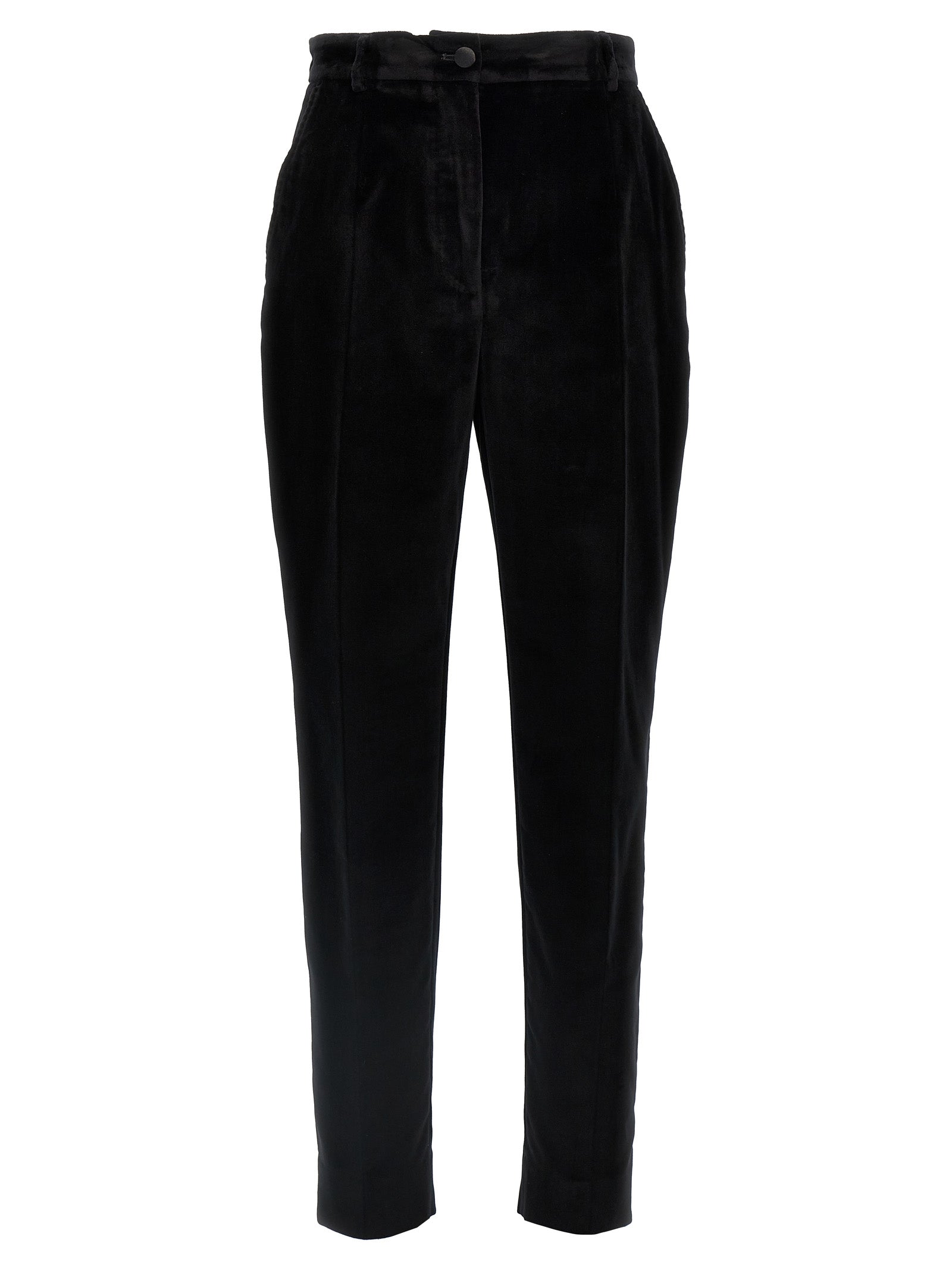 Trousers by Dolce & Gabbana for women in polyester cotton & silk black features a artisanal silhouette, showcasing a sophisticated with a long and for a artisanal finish.