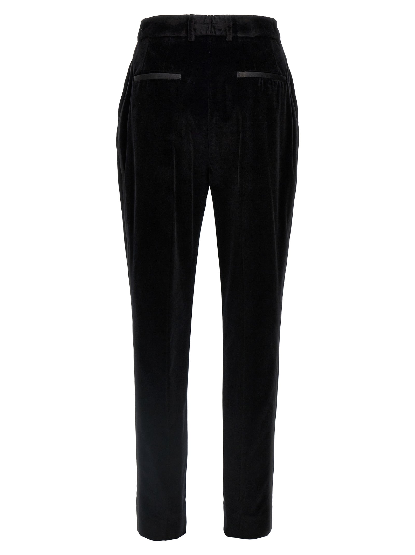 Trousers by Dolce & Gabbana for women in polyester cotton & silk black presents a perennial silhouette, meticulously tailored with a cut, long finish, and an elegant .