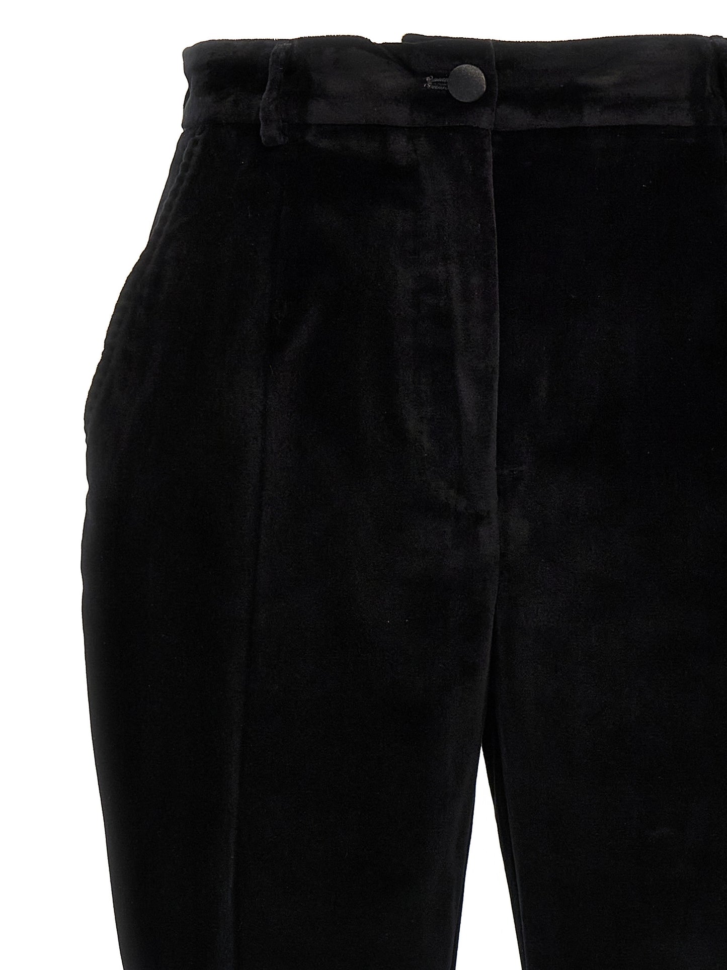 Trousers by Dolce & Gabbana for women in polyester cotton & silk black features a sculptural silhouette, showcasing a sculptural and long with a sophisticated for a sculptural finish.