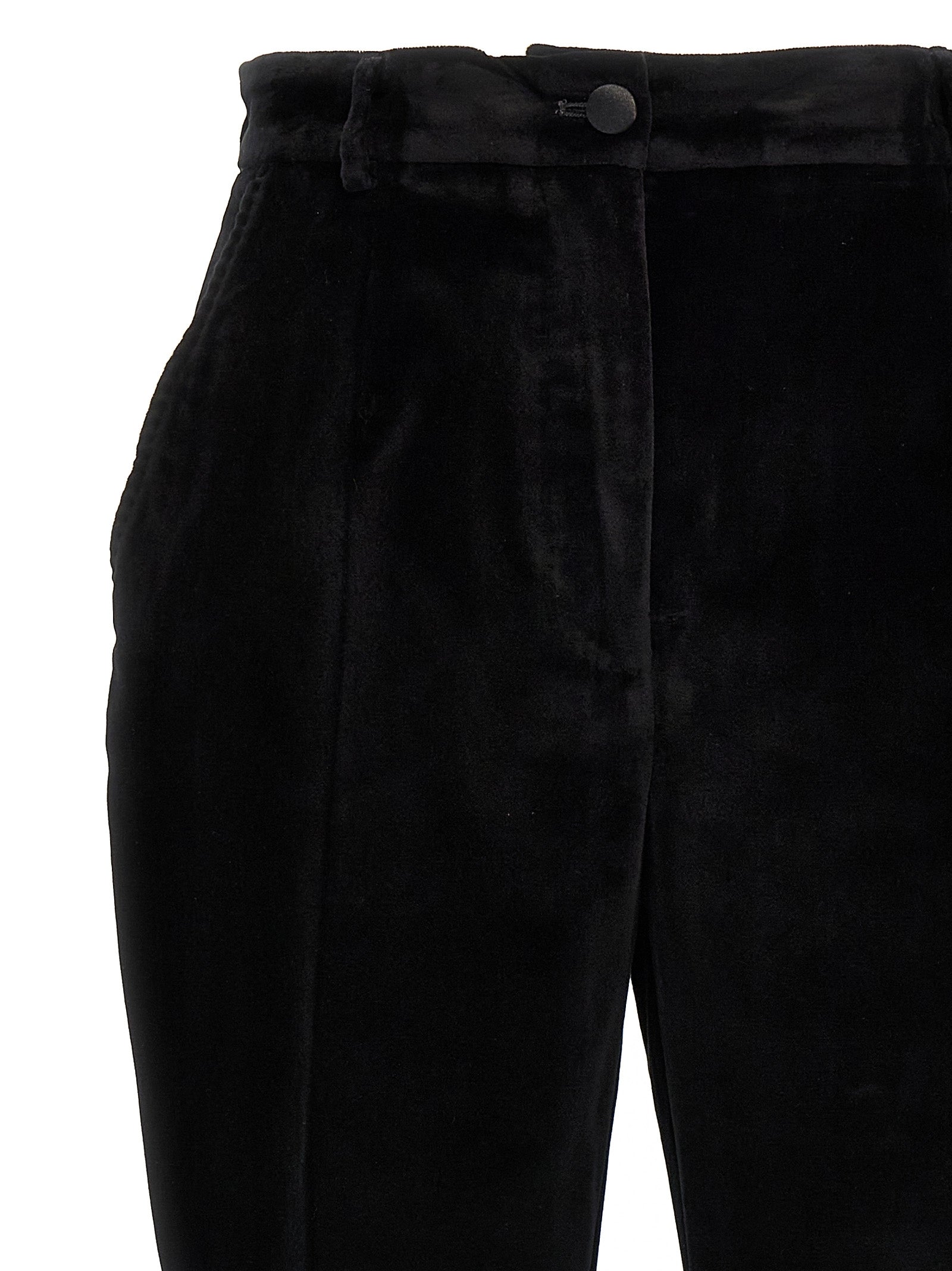Trousers by Dolce & Gabbana for women in polyester cotton & silk black features a sculptural silhouette, showcasing a sculptural and long with a sophisticated for a sculptural finish.