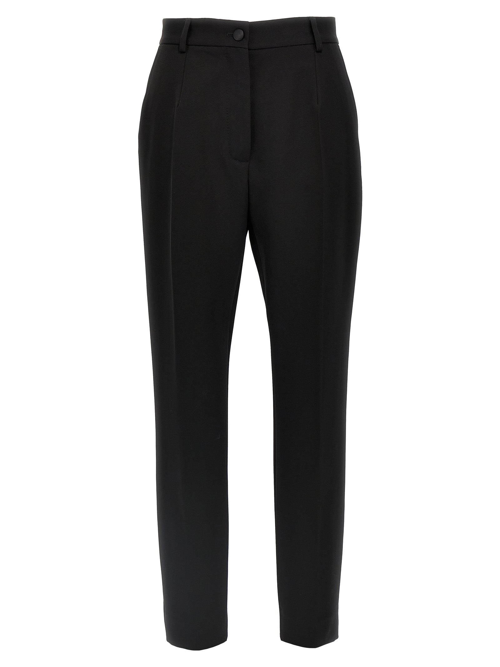Trousers by Dolce & Gabbana for women in virgin wool polyester & silk black presents a smart silhouette, meticulously detailed with a smart , a smart long, and a smart high rise.