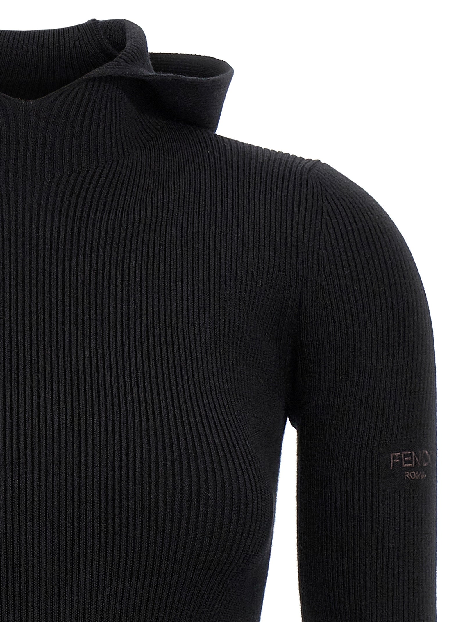Hooded Dress by Fendi for women in wool & silk black features an sultry silhouette defined by a hooded neckline and , falling to an sultry short for a sultry look.
