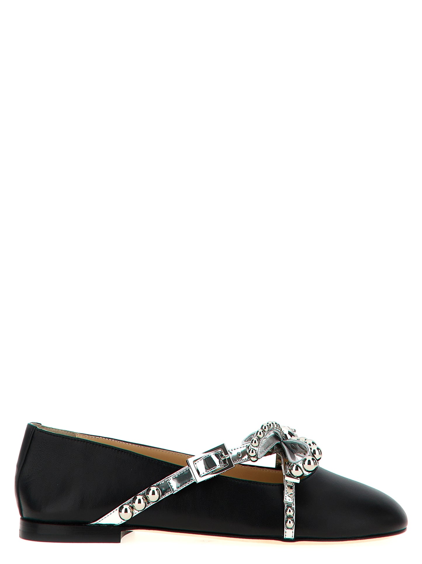 Ballet Flat Shoes by MACH & MACH for women in leather & crystal black presents a effortless chic silhouette, showcasing the Women's Leather & Crystal Ballet Flat Shoes design with a effortless chic and for a sophisticated look.