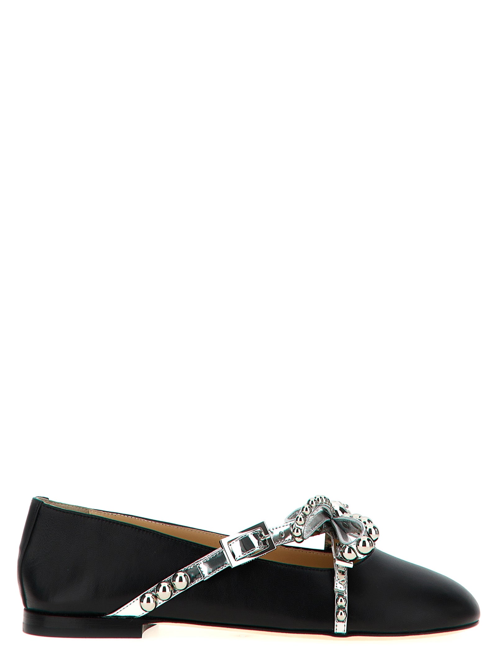 Ballet Flat Shoes by MACH & MACH for women in leather & crystal black presents a effortless chic silhouette, showcasing the Women's Leather & Crystal Ballet Flat Shoes design with a effortless chic and for a sophisticated look.