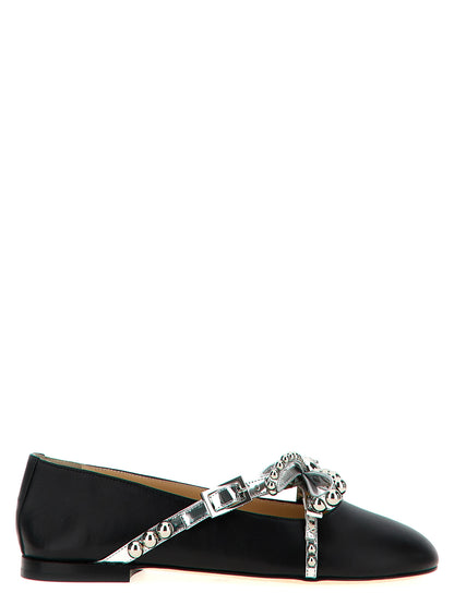Ballet Flat Shoes by MACH & MACH for women in leather & crystal black presents a effortless chic silhouette, showcasing the Women's Leather & Crystal Ballet Flat Shoes design with a effortless chic and for a sophisticated look.