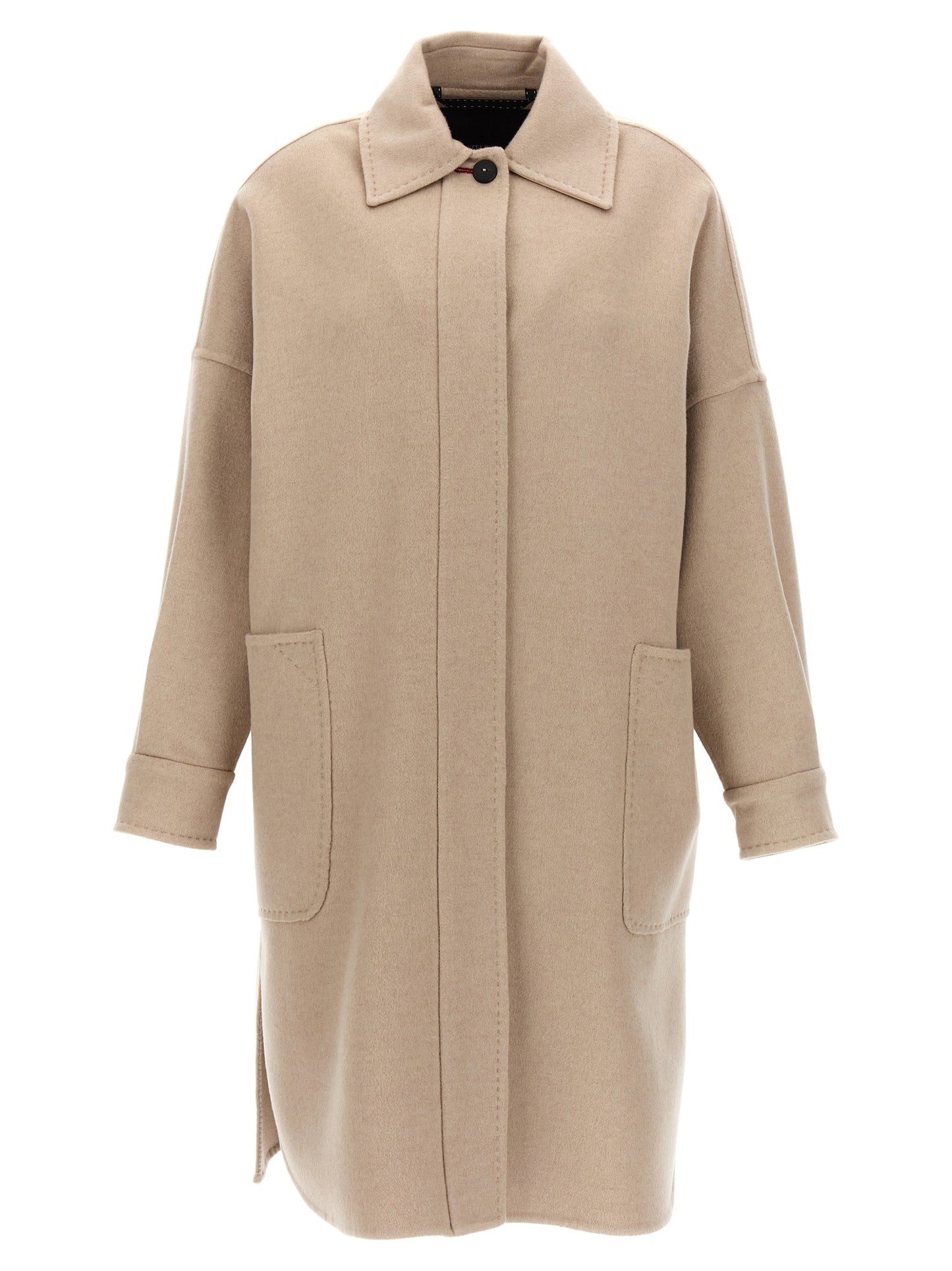 Overcoat by Max Mara for women in cashmere beige features a contemporary silhouette showcasing a contemporary and refined pockets for a sophisticated finish.