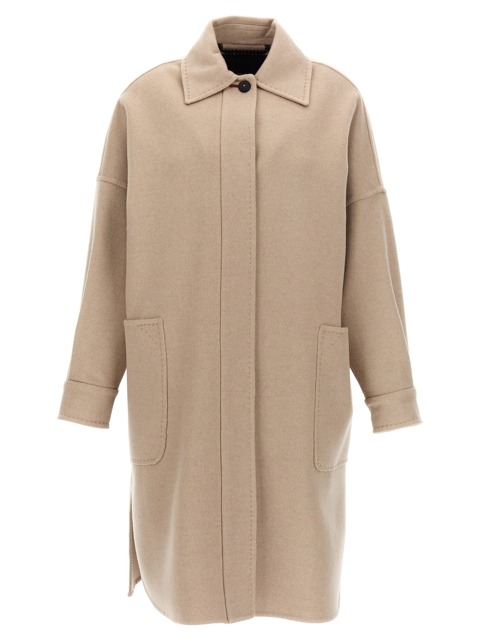 Overcoat by Max Mara for women in cashmere beige features a contemporary silhouette showcasing a contemporary and refined pockets for a sophisticated finish.
