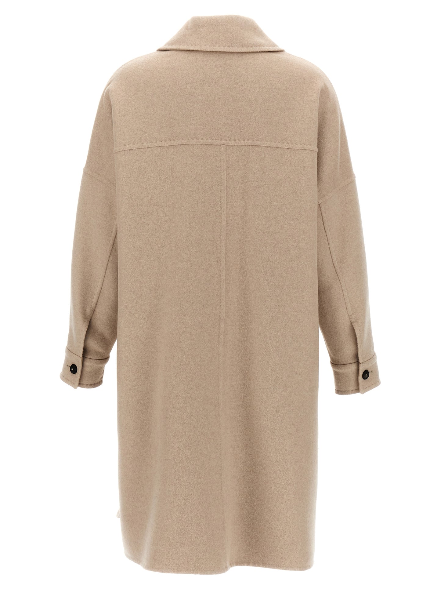 Overcoat by Max Mara for women in cashmere beige features a contemporary silhouette showcasing a contemporary and refined pockets for a sophisticated finish.