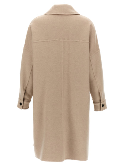 Overcoat by Max Mara for women in cashmere beige features a contemporary silhouette showcasing a contemporary and refined pockets for a sophisticated finish.