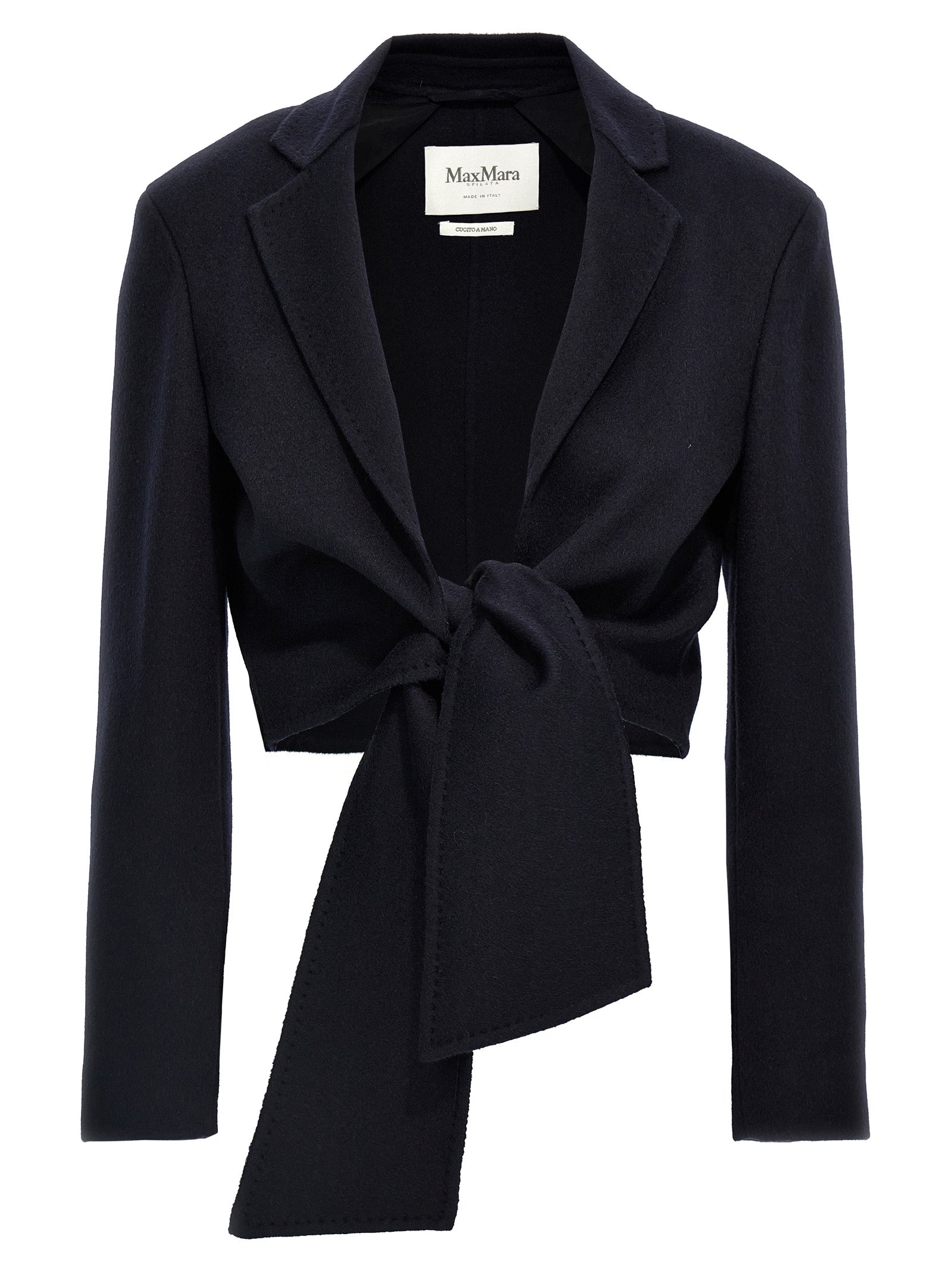 Overcoat by Max Mara for women in wool blue & camel presents a luxurious silhouette, showcasing a luxurious lapel neckline and sophisticated for a premium, luxurious look.
