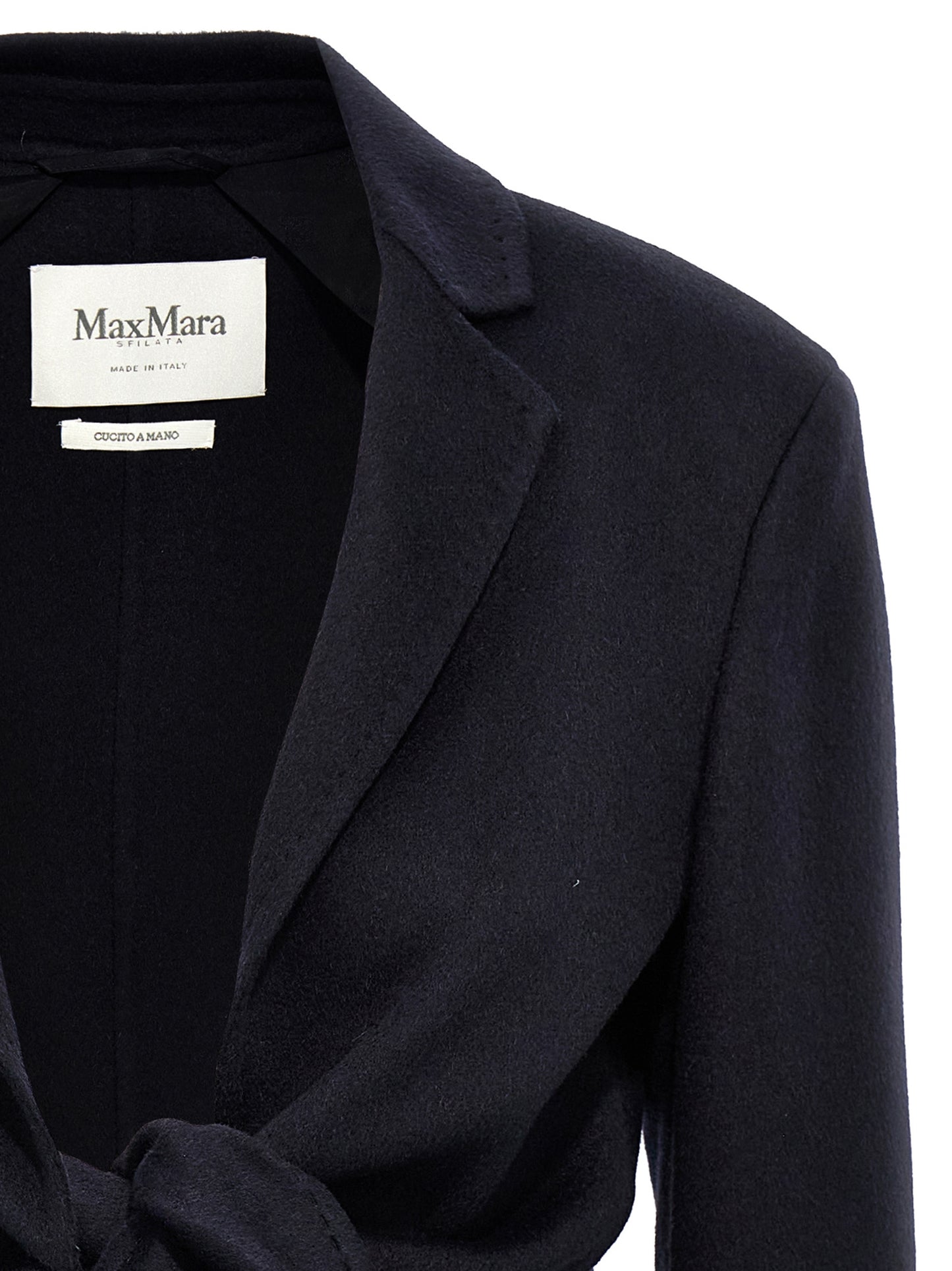 Overcoat by Max Mara for women in wool blue & camel showcases a enveloping silhouette, detailed with distinctive and a enveloping lapel neckline.