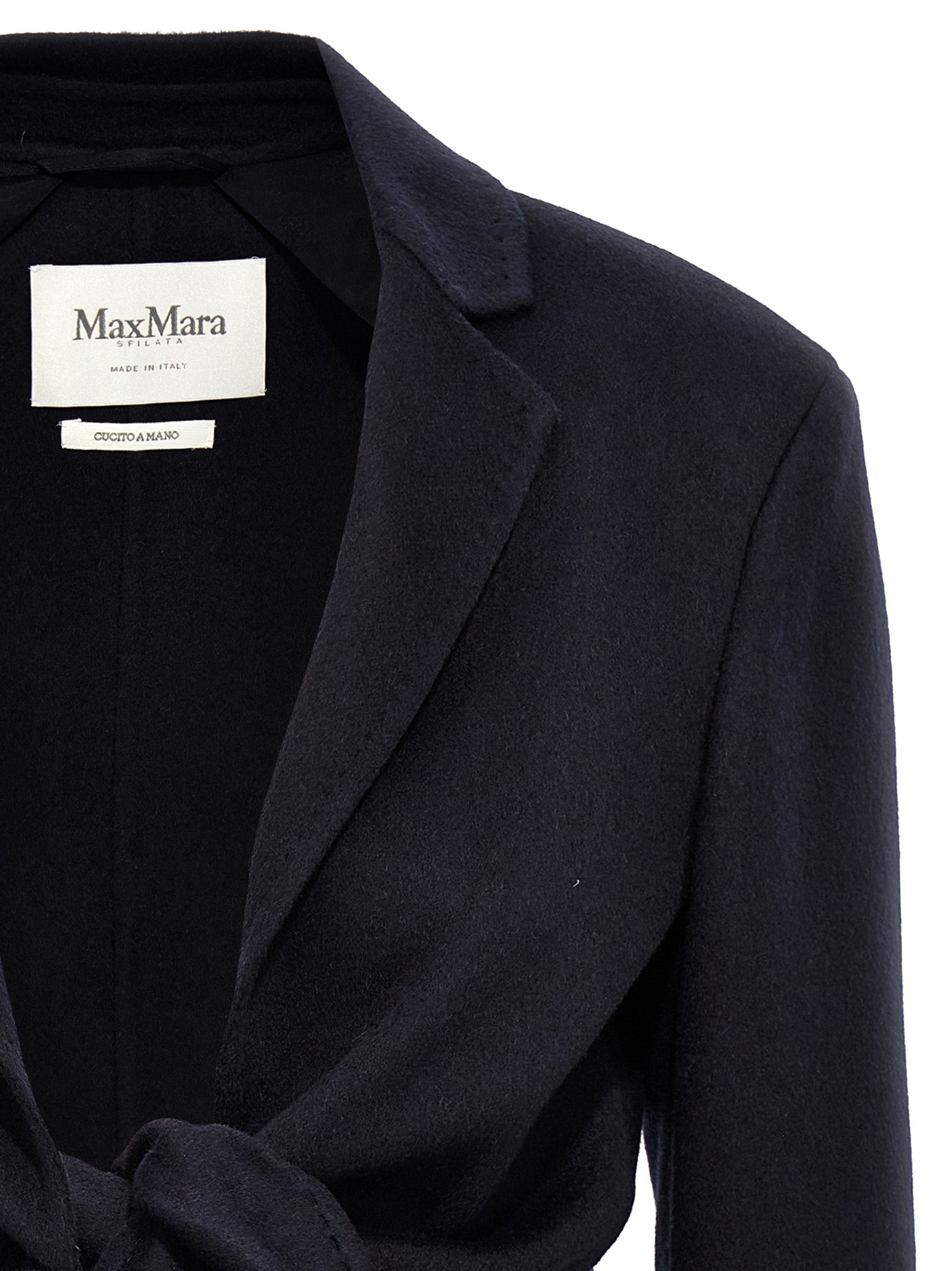 Overcoat by Max Mara for women in wool blue & camel showcases a enveloping silhouette, detailed with distinctive and a enveloping lapel neckline.