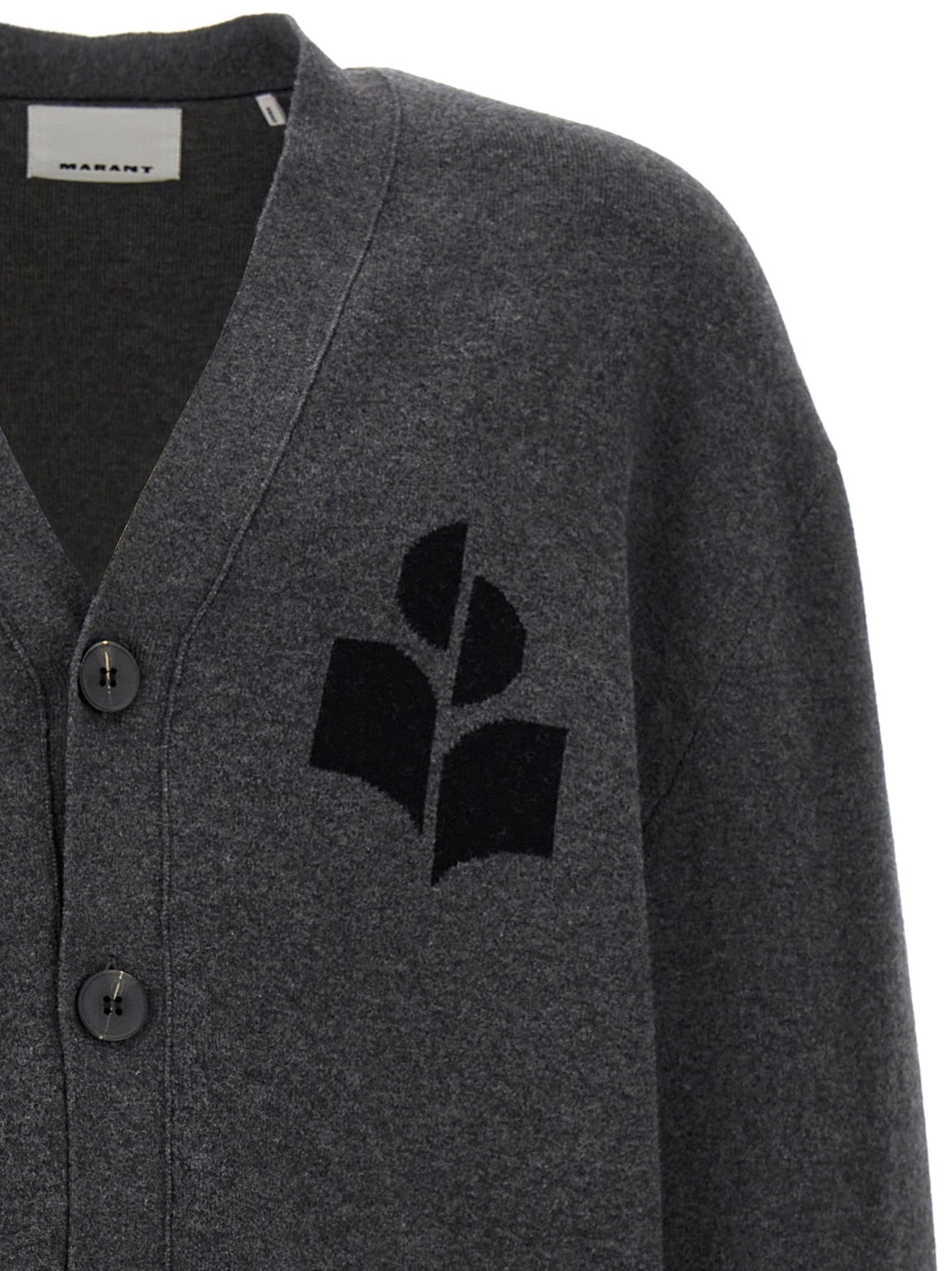 Cardigan by Isabel Marant for men in wool cotton gray & jacquard presents a textural silhouette, artfully finished with a textural and for a sophisticated, textural look.
